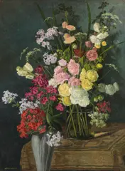 Walter Stoitzner, Flower piece (hollyhocks), 1915, oil on canvas; framed
