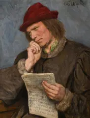 Eduard von Gebhardt, A difficult text, oil on panel; framed