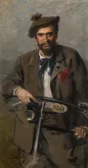 Hans Temple, Portrait of the Viennese painter Hans Wilt (1867-1917) with bicycle, oil on canvas; framed