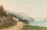 Thomas Ender, View of Lake Achensee, watercolour on paper; framed