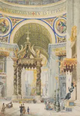 Martin del Don, Rome, view into St. Peter's Basilica, 1889, watercolour on paper; framed
