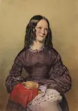 Karl von Saar, Portrait of a standing Young Lady, watercolour on paper; framed