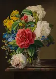 Joseph Nigg, Bouquet of flowers in a glass vase, oil on panel; framed