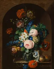 Heinrich Hermann, Floral still life with fruits, 1839, oil on panel; framed