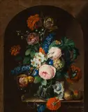 Heinrich Hermann, Floral still life with fruits, 1839, oil on panel; framed
