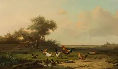 Cornelius v. Leemputten, Landscape with poultry and farm, 1864, oil on panel; framed