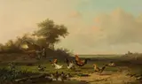Cornelius v. Leemputten, Landscape with poultry and farm, 1864, oil on panel; framed