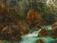 Franz Steinfeld, Forest creek Strubb in Upper Austria, oil on paper on canvas; framed