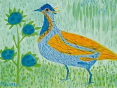 Gerhild Diesner, Pheasant with blossom, oil on canvas; framed