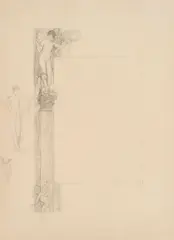 Gustav Klimt, Design for ornamental border of the public eulogy addressed to Carl von Hasenauer, 1889, pencil and black chalk on paper; framed
