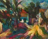 Viktor Lederer, Schwarzer-Kater-Hof in St. Margarethen (Burgenland), 1970, oil on canvas; framed