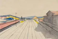 Carl Unger, Unterpurkersdorf railway station, 1949, watercolour on paper; framed