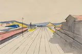 Carl Unger, Unterpurkersdorf railway station, 1949, watercolour on paper; framed
