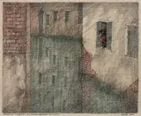 Paul Flora, Monsieur Corbeau aus einem Fenster blickend