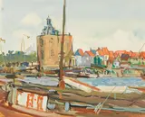 Enkhuizen near Hoorn, Netherlands by Carl Fahringer, watercolour, gouache on paper; framed, sold Mar 2024