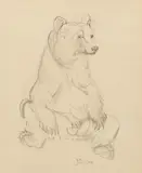Seated bear by Ludwig Heinrich Jungnickel, charcoal pencil on paper; framed, sold Mar 2024
