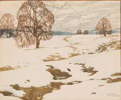 Josef Stoitzner, Winter landscape, watercolour on paper on thin cardboard; unframed