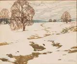 Josef Stoitzner, Winter landscape, watercolour on paper on thin cardboard; unframed