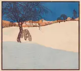 Josef Stoitzner, Hochgebirge im Winter, 1912, colour woodcut on paper; framed