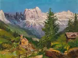 Alois Arnegger, Rosengarten group in the Dolomites, South Tyrol, oil on canvas; framed