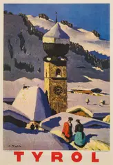 Alfons Walde, Poster "Tyrol" (Auracher Kirchl), offset print on paper; framed