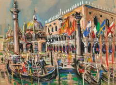 Wilhelm Kaufmann, View of St Mark's Square in Venice, watercolour, gouache on paper; framed