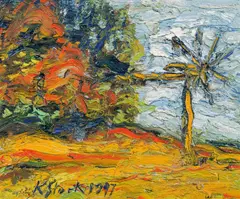 Klopotec by Karl Stark, 1997, oil on board; framed, sold Mar 2024