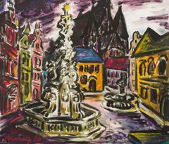 Helmut Arnez, Eggenburg II (NÖ), 1980, oil on canvas; framed