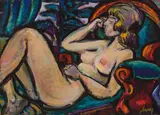 Helmut Arnez, Nude in chaise longue, 1972, oil on canvas; framed