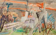 Kurt Moldovan, ORF-Salzburg, 1974, Aquarell auf Papier; gerahmt