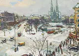 Emil Rizek, Winter in Vienna with a view of the Votive Church, 1939, mixed media on paper; framed