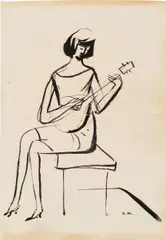 Albert Marquet, Lady with mandolin, India ink on paper; unframed