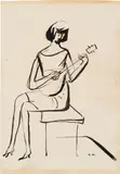 Albert Marquet, Lady with mandolin, India ink on paper; unframed
