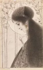 Paul Grabwinkler, Praying lady, mixed media on paper; framed