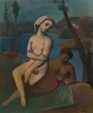 Georg Merkel, Lovers, oil on canvas; framed