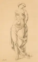 Georg Merkel, Standing female nude, pencil on paper; unframed