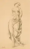 Georg Merkel, Standing female nude, pencil on paper; unframed