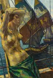 Karl Sterrer, Girl with ships, 1925, oil on canvas; framed