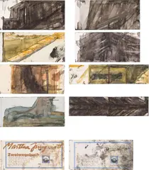 Martha Jungwirth, Egyptian journey (8 pieces), 1978, mixed media, watercolour on Schoellershammer-drawing paper; framed