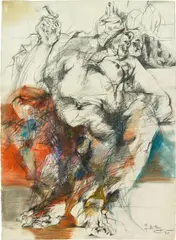 Fritz Martinz, Lying couple, 1970, mixed media on paper, framed