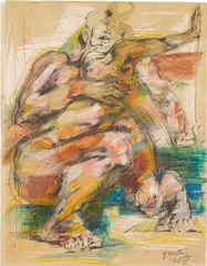 Fritz Martinz, Female nude, 1970, mixed media on paper; unframed
