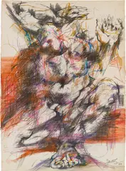 Fritz Martinz, Sitting female nude, 1970, mixed media on paper; unframed