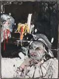 Peter Sengl, Weltenende im Kleinen, 1984, mixed media on paper on cardboard; framed