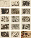 Gunter Damisch, Szenen aus Augfeld, 1984, 14 etchings on paper with original folder, colourfully painted