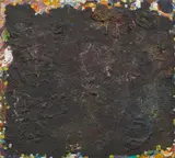 Oswald Oberhuber, Übermalung, 1952, mixed media on press board; mounted on wooden frame