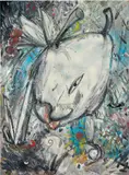 Fruchttier by Christian Ludwig Attersee, 1987, mixed media on paper; framed, sold Mar 2024