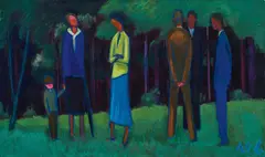 Werner Berg, Gruppe am Waldesrand, 1962, oil on canvas; framed