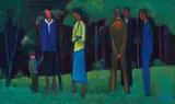 Werner Berg, Gruppe am Waldesrand, 1962, oil on canvas; framed