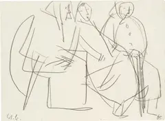 Drei Frauen im Gespräch by Werner Berg, 1965, pencil on paper; framed, sold Mar 2024