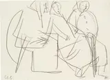 Werner Berg, Drei Frauen im Gespräch, 1965, pencil on paper; framed